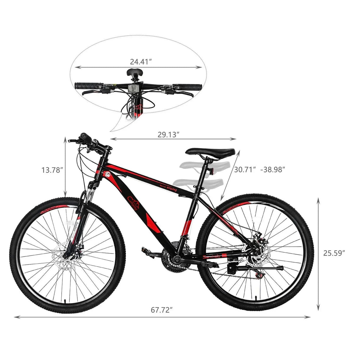 CamPingSurvivals 26 Lightweight Explorer Mountain Bike, for Men and Women Exercise Fitness, 21-Speed, Red/Black