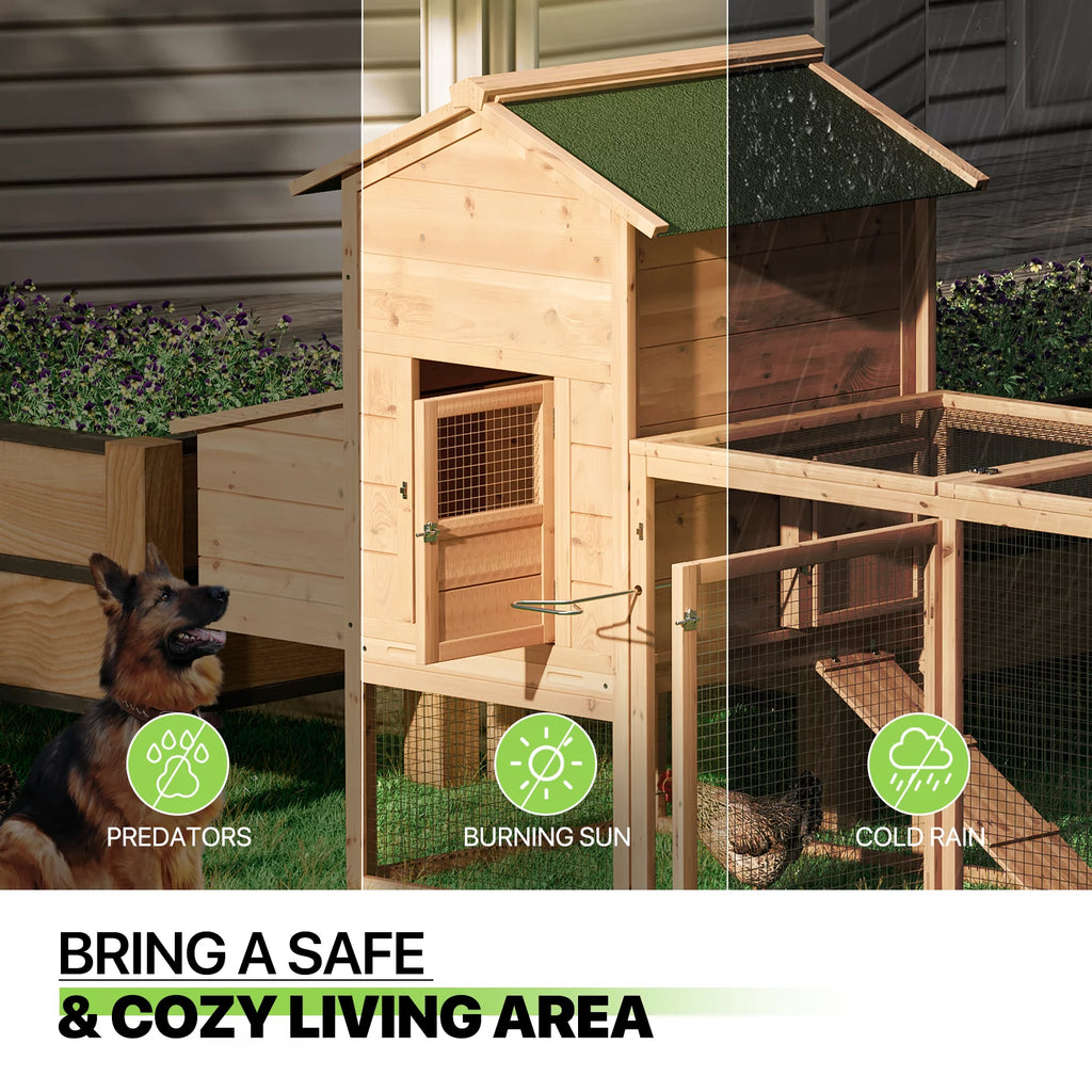 Magshion Outdoor Chicken Coop with Nesting Box, 80 inch Wooden Rabbit Hutch Poultry House with Run Cage, Slide-Out Tray and Waterproof Roof for Garden Backyard, Natural
