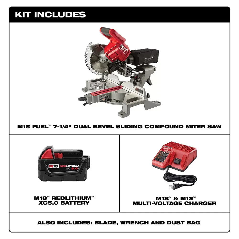 Milwaukee 2733-20 M18 FUEL 18V 7-1/4 Dual Bevel Sliding Miter Saw - Bare Tool