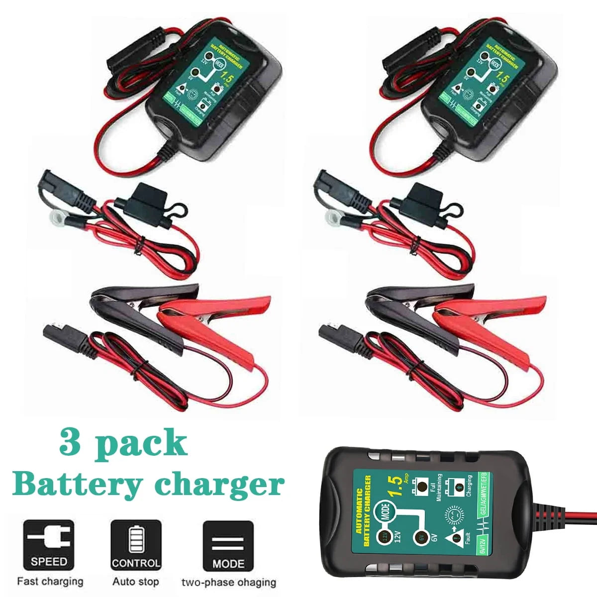 3 PCS 12V Battery Charger Maintainer Trickle for Harley Davidson Motorcycle Car RV