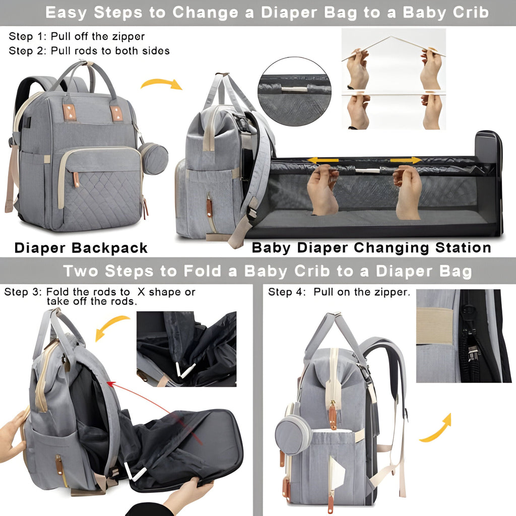 Portable Baby Changing Bag with Convertible Cot and Mosquito Net