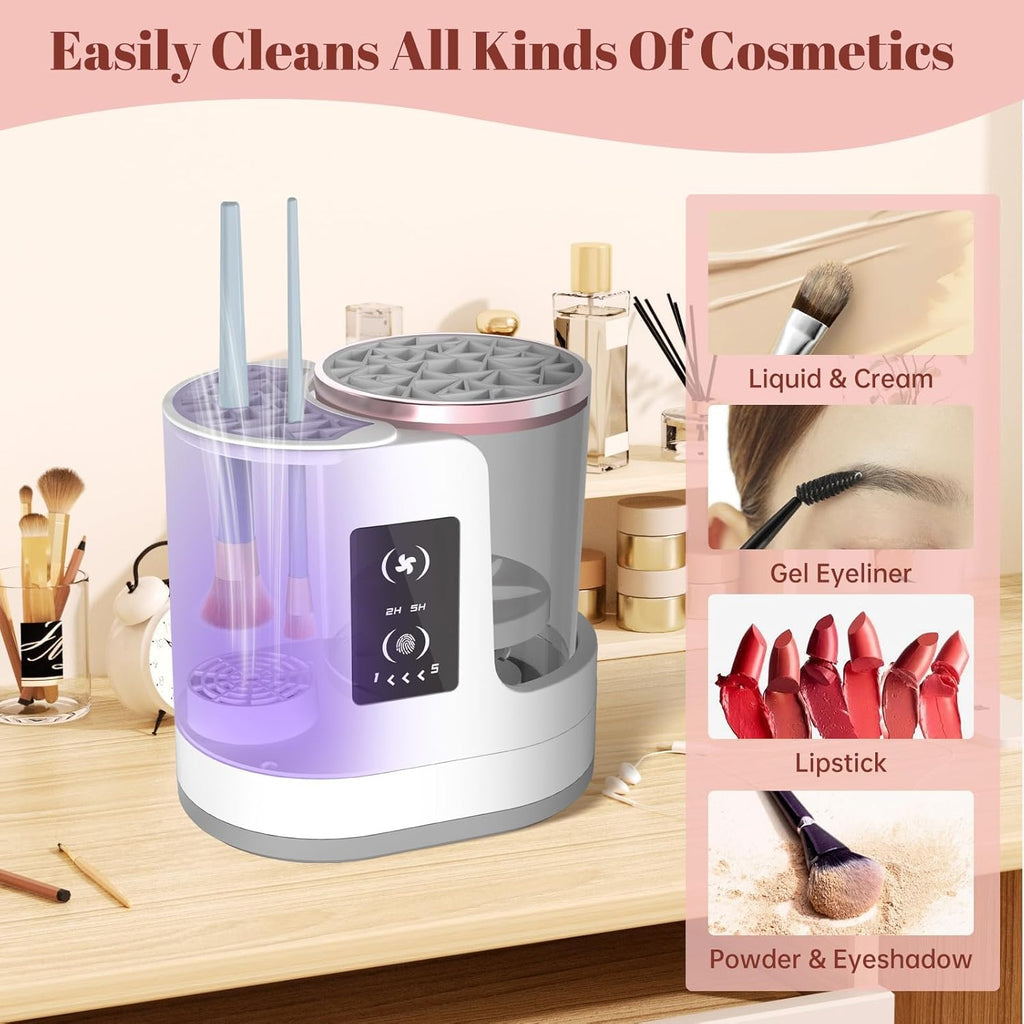 Automatic Makeup Brush Cleaner with High Speed Spinning and Multiple Silicone  Collars