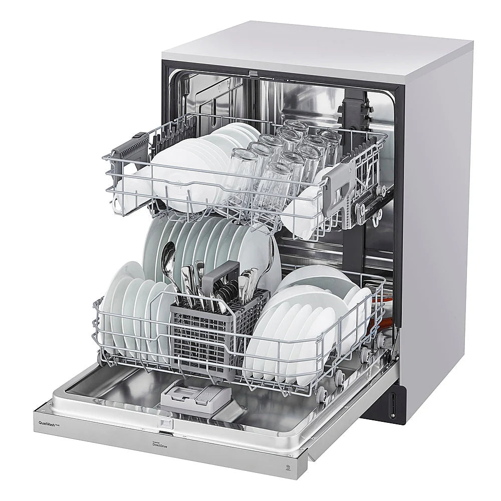LG - 24 Front Control Dishwasher with Stainless Steel Tub, WiFi, QuadWash, and 48dB - Stainless steel