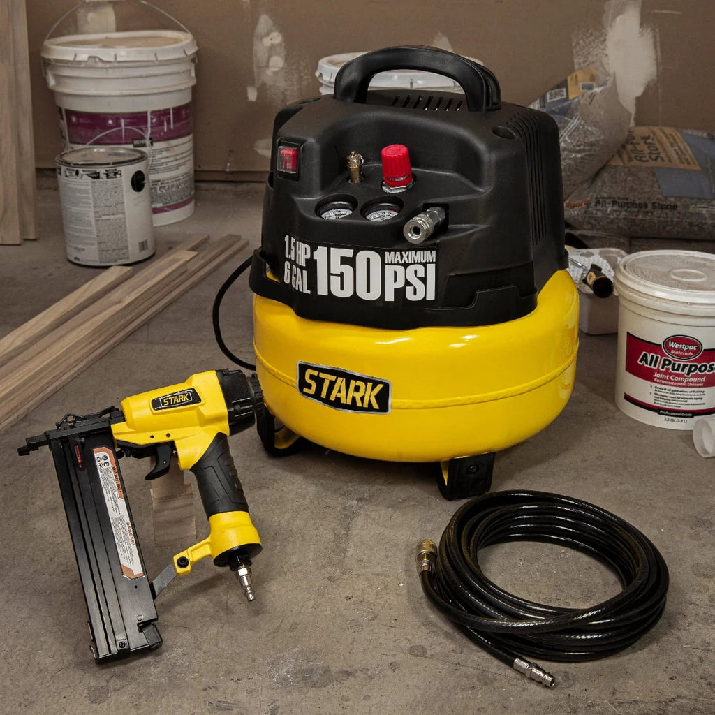 Stark 6 Gallon Pancake Air Compressor Combo Kit with 18 Ga Brad Nailer, 150 PSI, Oil-Free