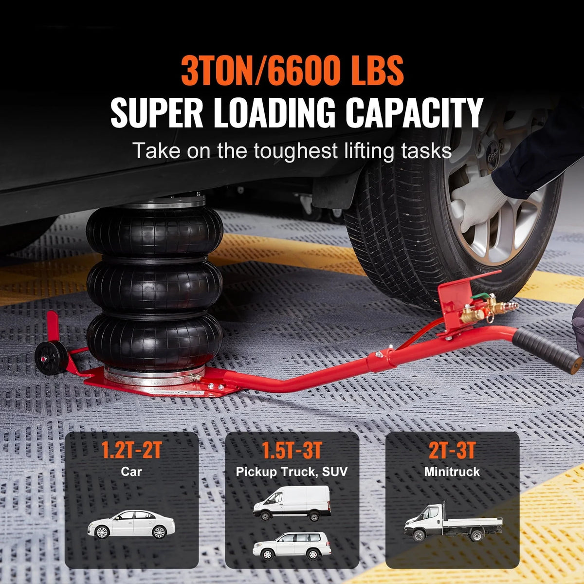 BENTISM Air Jack, 3 Ton/6600 lbs Triple Bag Air Jack, Airbag Jack with Six Steel Pipes, Lift up to 17.7 inch/450 mm, 3-5 s Fast Lifting Pneumatic Jack, with Long Handles for Car Repair