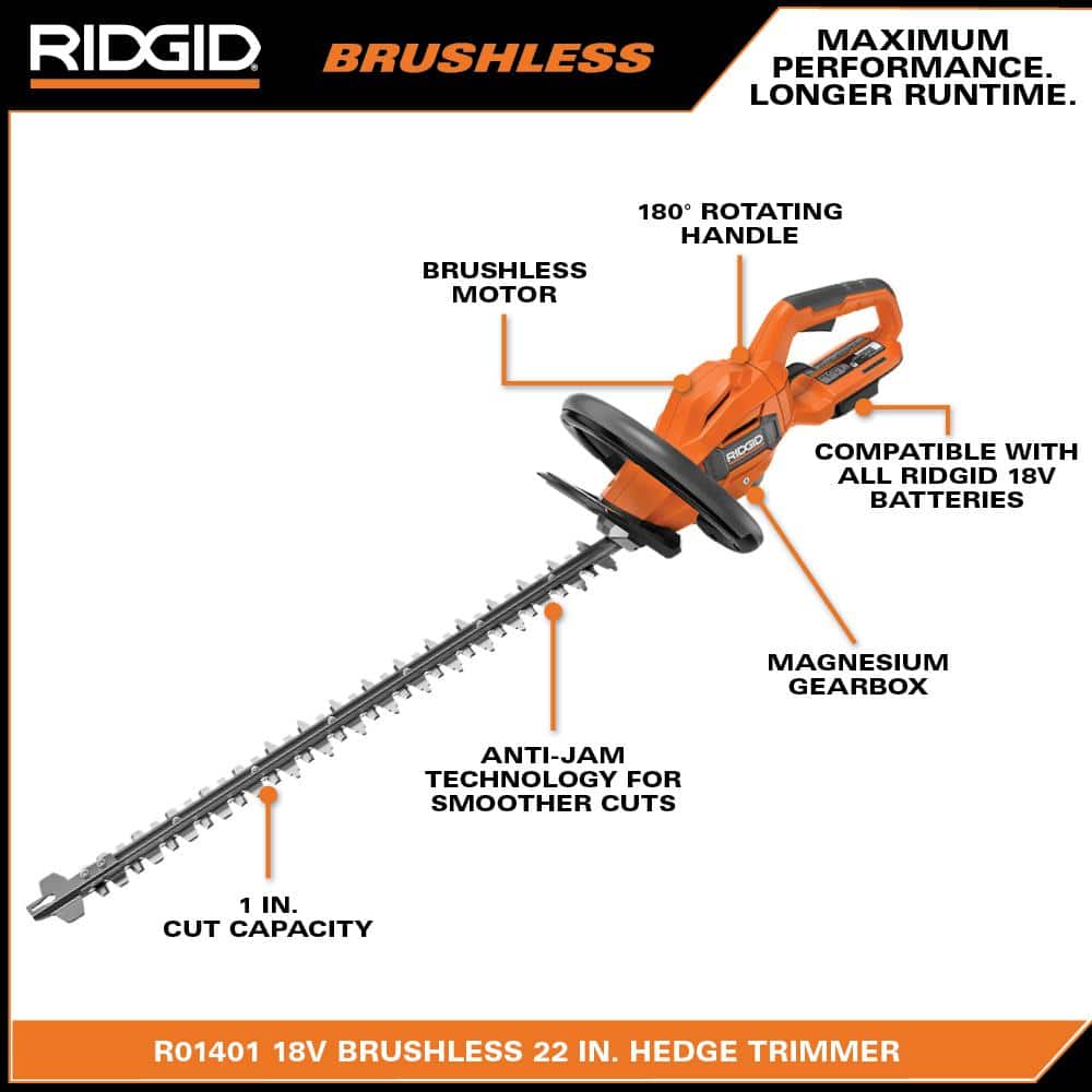 18V Brushless Cordless Battery 22 in. Hedge Trimmer (Tool Only) R01401B