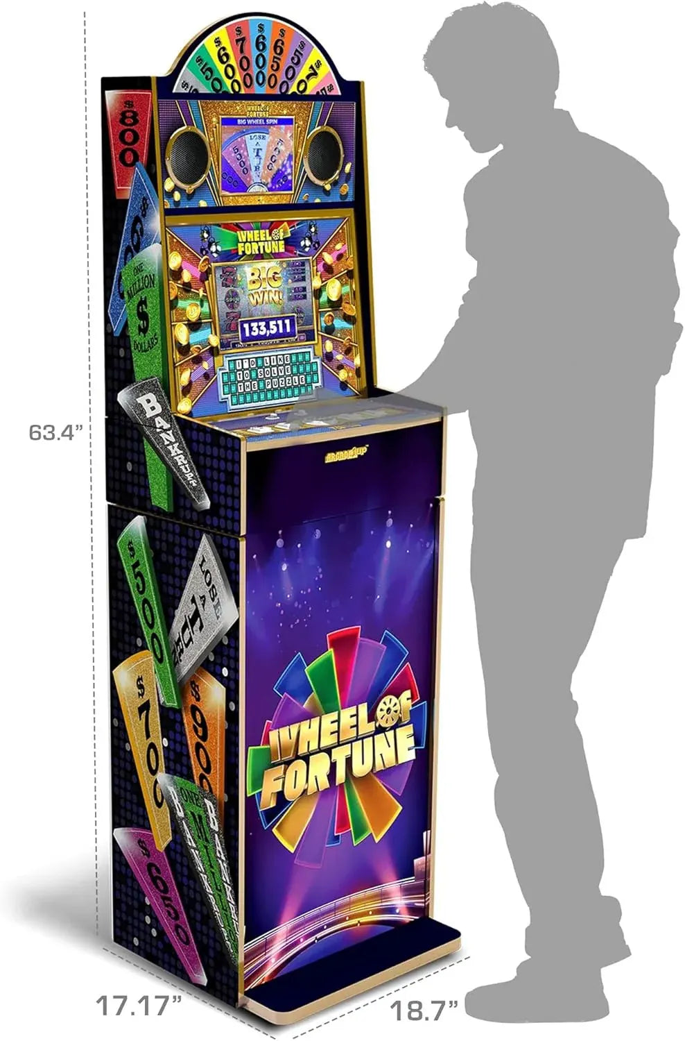 Arcade1Up Wheel of Fortune Casinocade Deluxe Home Arcade Machine, 63.4-Inch Tall - 4 Premium Casino Games, 20 Unlockable Built-In Titles, Dual LCD Screens & Speakers, WiFi-Enabled