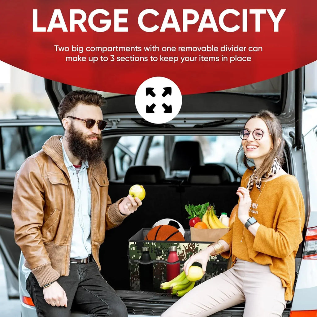 Car Trunk Organizer, Collapsible Multi Compartment SUV Organizer, Foldable Storage for Car Accessories for Women Men, 600D Oxford, Non Slip Bottom, Securing Straps, Soft Cover (65L)