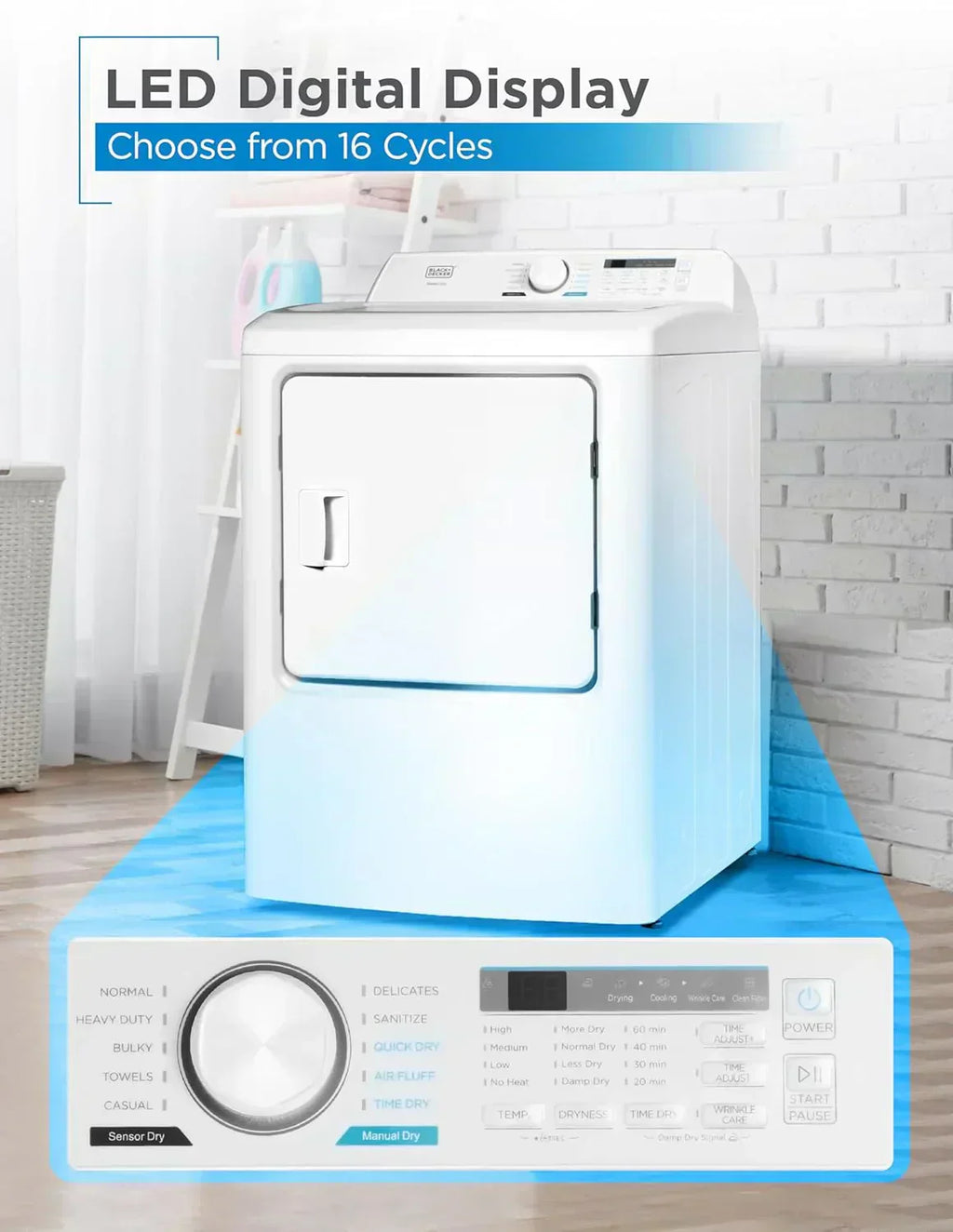 Compact Clothes Dryer 1.5 Cu. Ft. 850W Electric Dryer 120V Vented Dryer Stainless Steel Drum