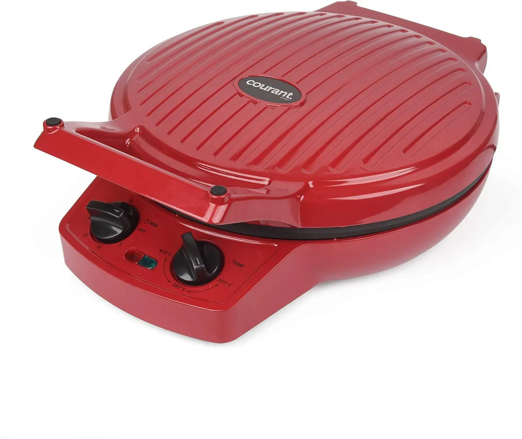 Courant Pizza Maker, 12 Inch Pizza Cooker and Calzone Maker, with Timer &Temperatures control, 1440 Watts Pizza Oven convert to Electric indoor Grill, Red