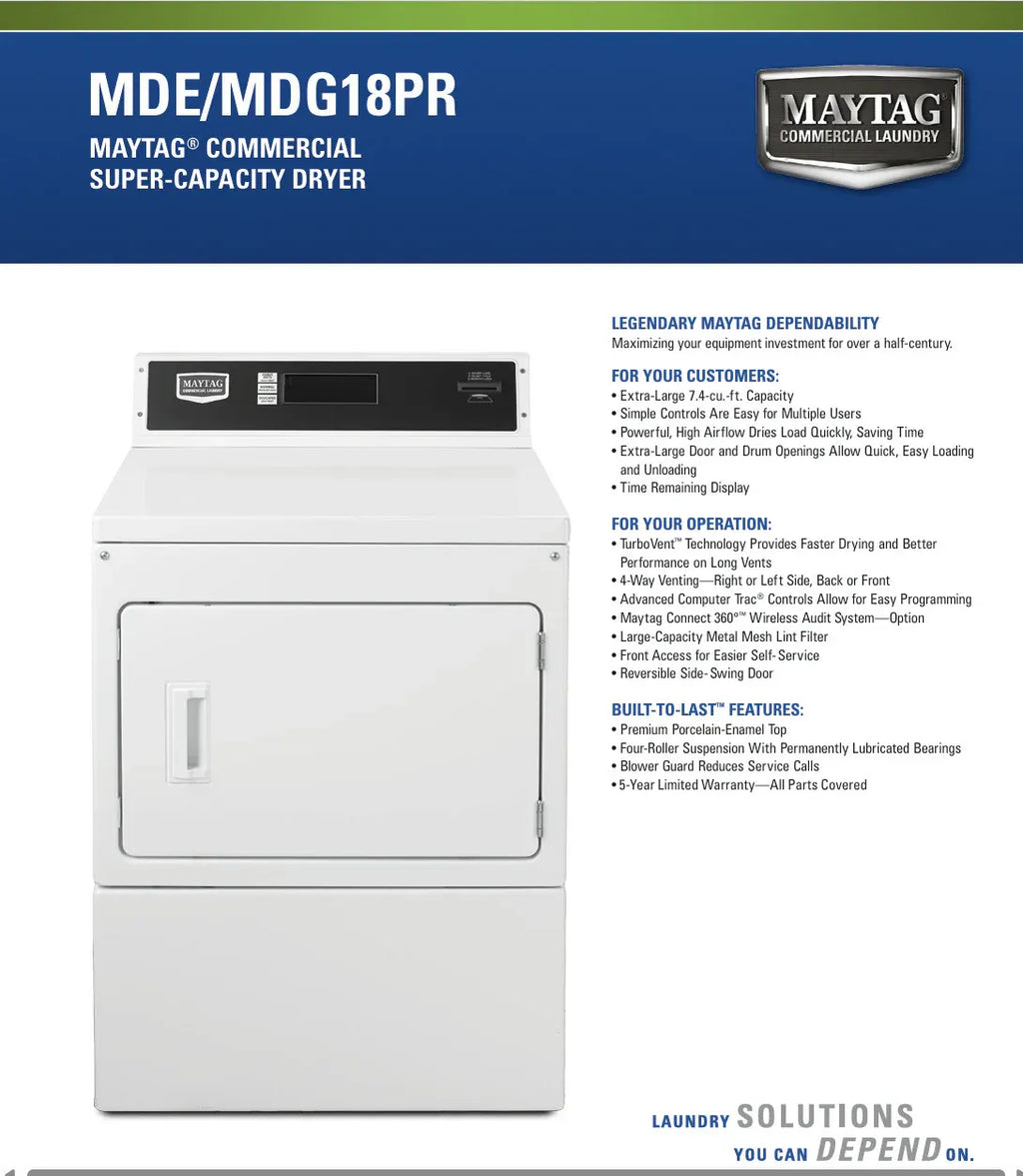 Maytag Card Operated Gas Dryer - MDG17PR 20 lb Commercial Front Load Dyer - Used