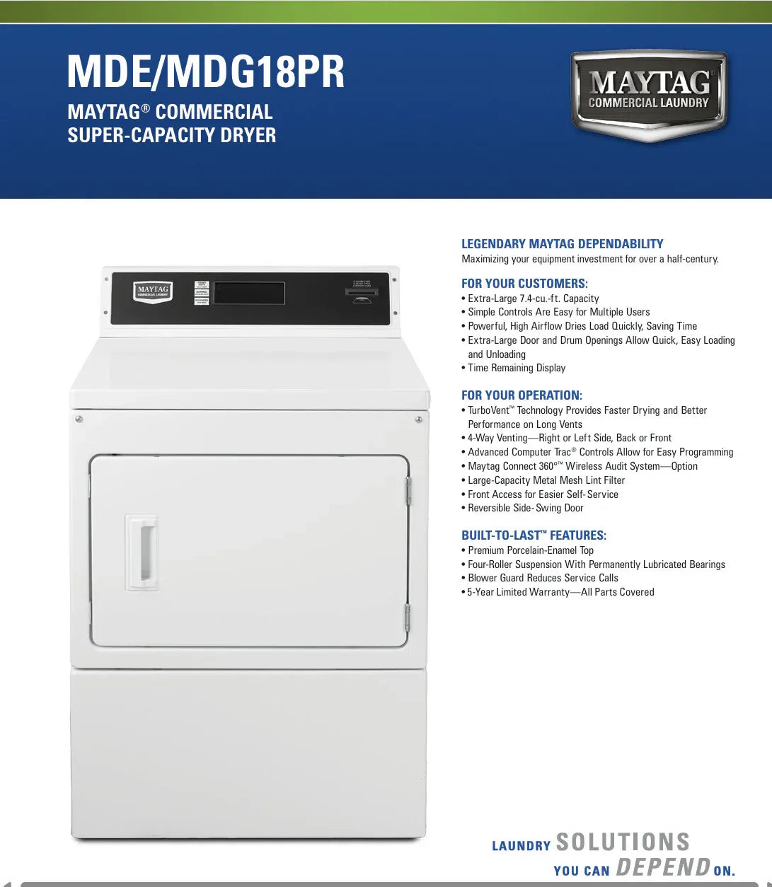 Maytag Card Operated Gas Dryer - MDG17PR 20 lb Commercial Front Load Dyer - Used