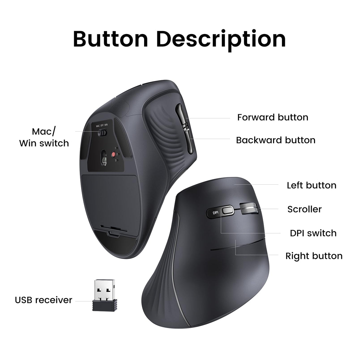 UGREEN Ergonomic Vertical Mouse Bluetooth & 2.4G