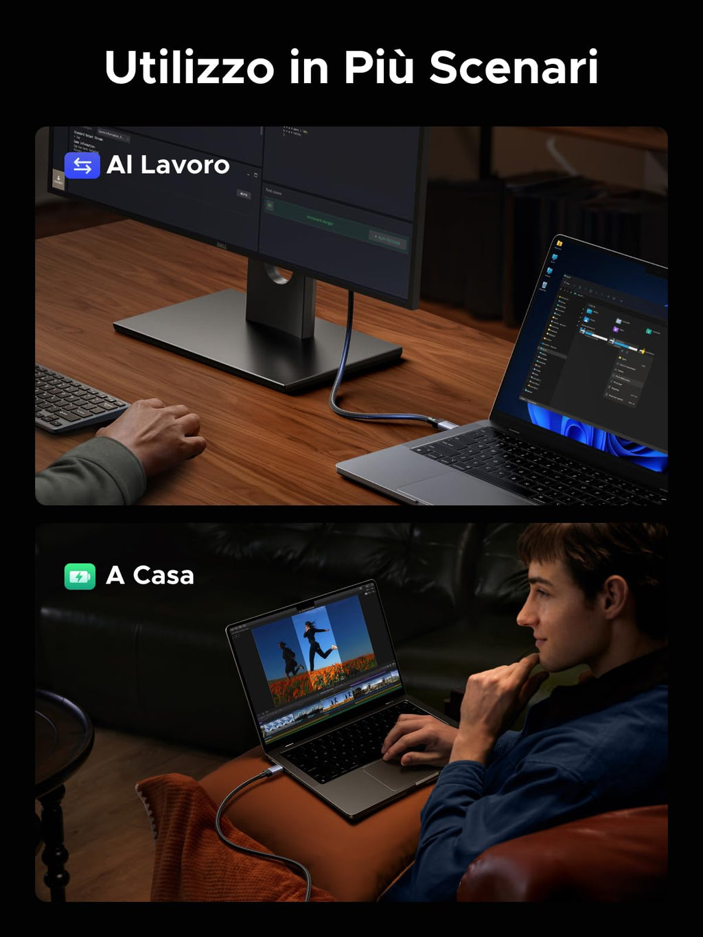 UGREEN Cavo USB C Video 4K@60Hz, USB 3.2 10Gbps, 240W