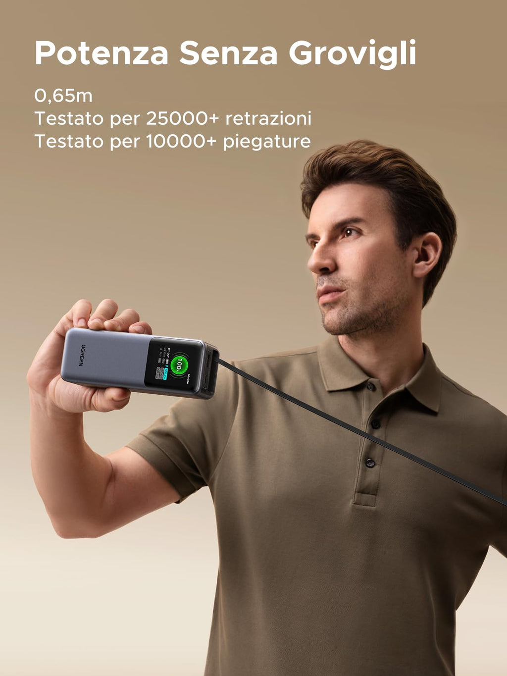 UGREEN Nexode Power Bank 20000mAh con Cavo Retrattile, Batteria Portabile Ricarica Rapida 165W