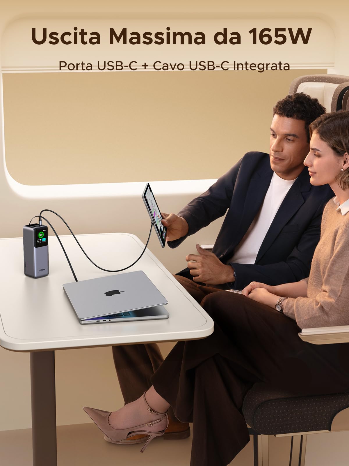 UGREEN Nexode Power Bank 20000mAh con Cavo Retrattile, Batteria Portabile Ricarica Rapida 165W