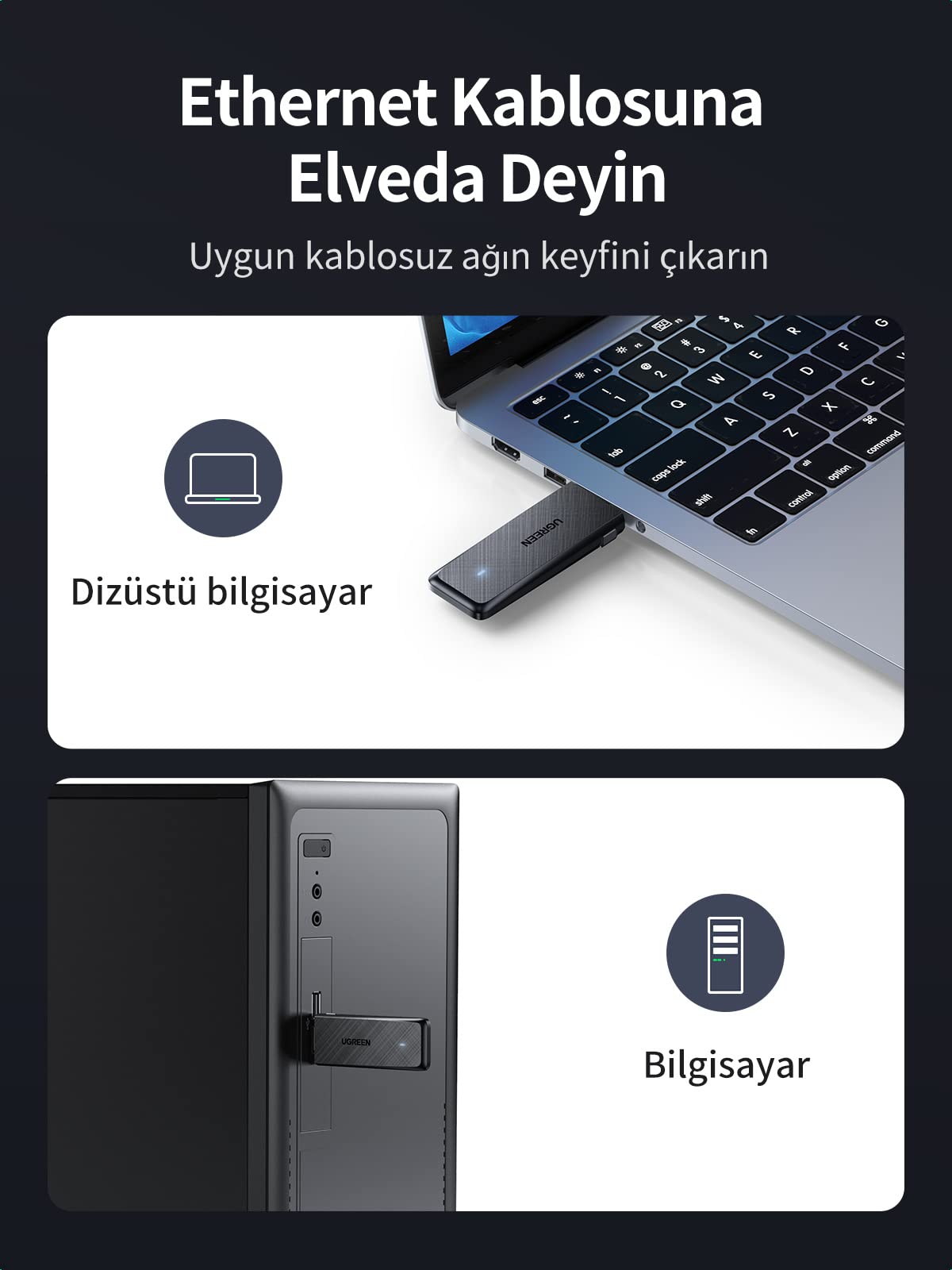 UGREEN AC1300 USB Wi-Fi Adaptörü