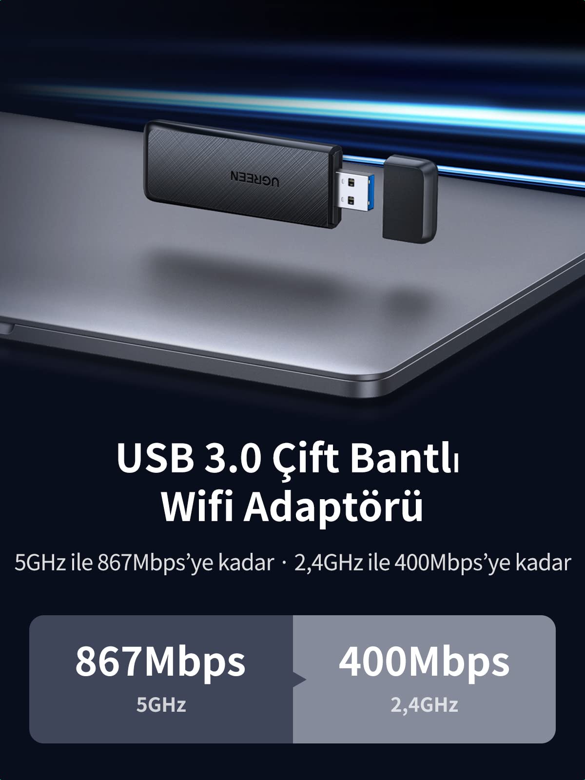 UGREEN AC1300 USB Wi-Fi Adaptörü