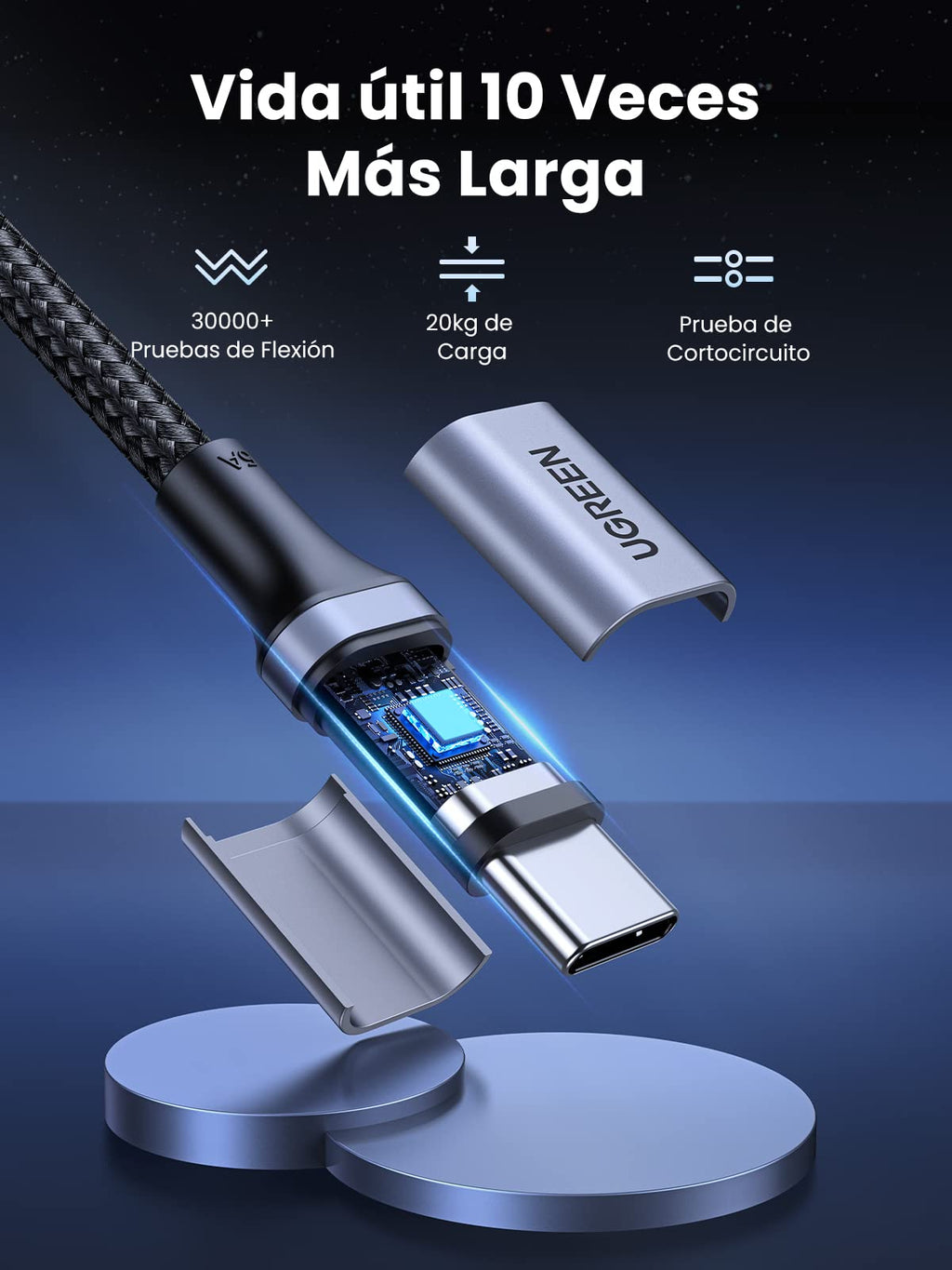 UGREEN 2Pack Cable USB C Carga Rápida PD 3.0 100W, Tipo C