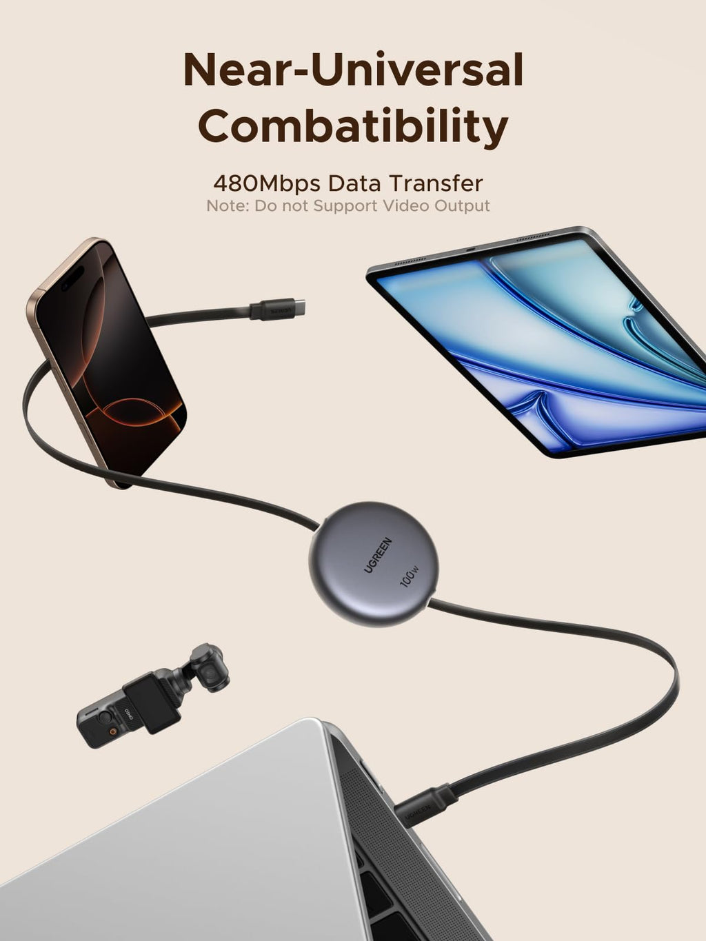 UGREEN 100W Nexode Retractable USB C to USB C Cable
