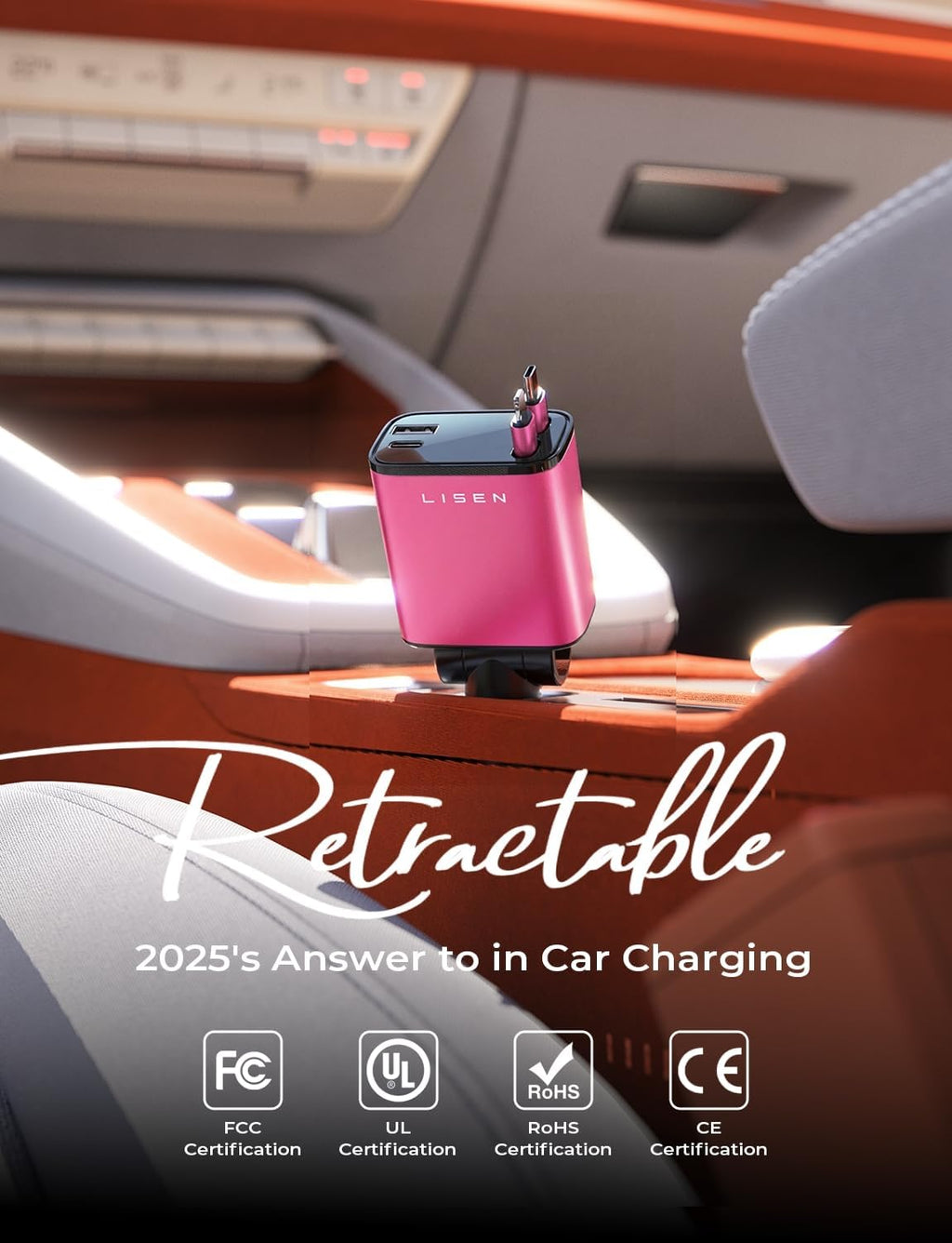 LISEN Retractable Car Charger 4 in 1, Fast Car Phone Charger with Cord 31.5inch