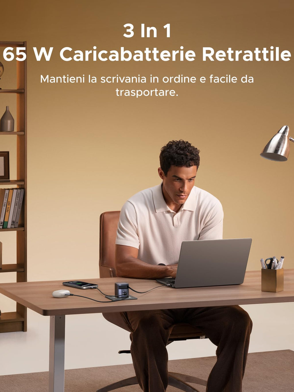 UGREEN Nexode Caricatore Retrattile USB C 65W GaN a 3 porte