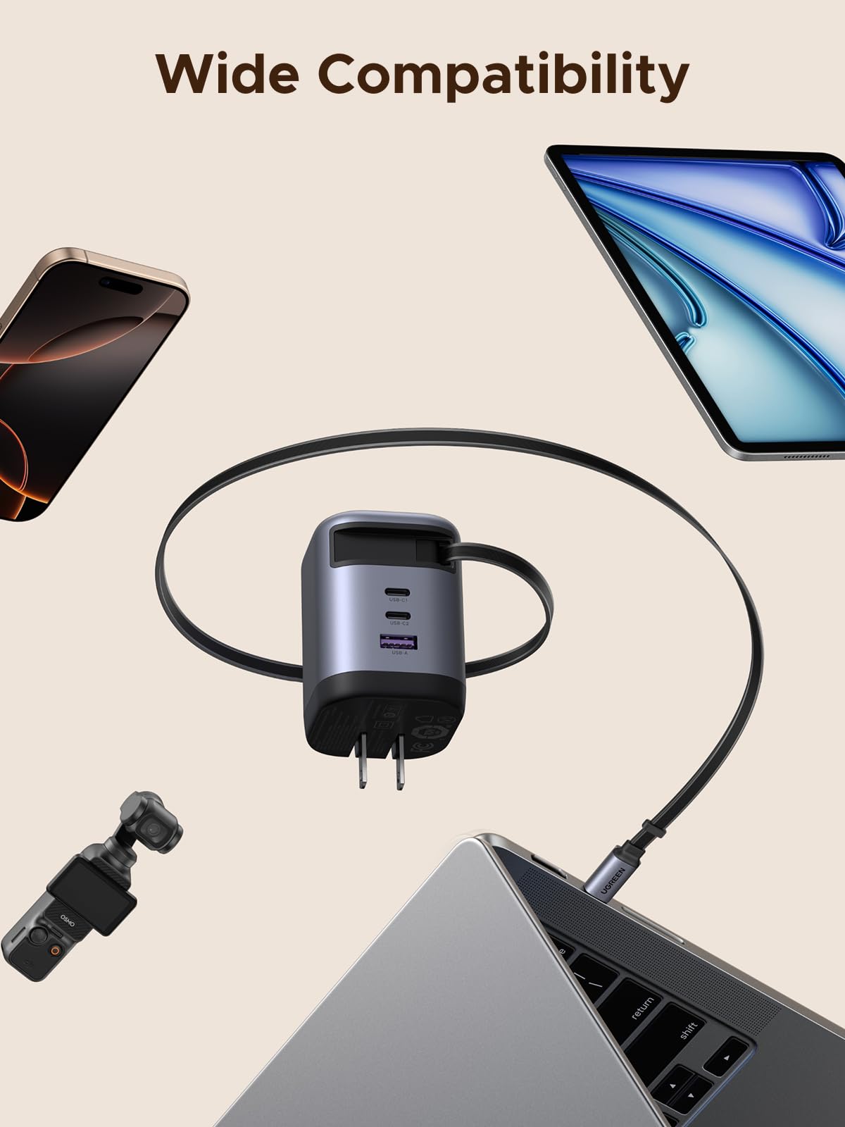 Củ Sạc UGREEN Dây Rút USB-C 100W