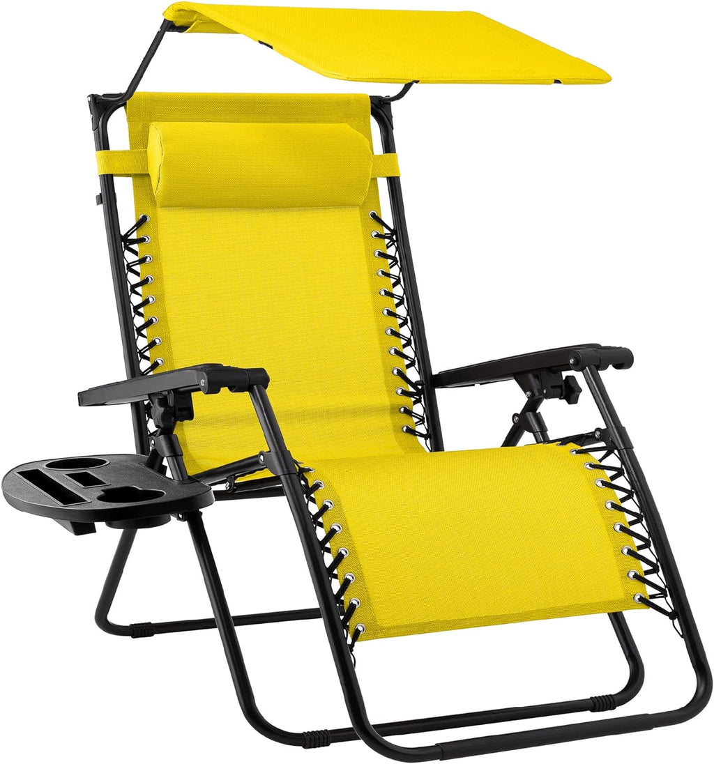 Best Choice Products Folding Zero Gravity Outdoor Recliner Patio Lounge Chair w/Adjustable Canopy Shade, Headrest, Side Accessory Tray, Textilene Mesh - Peacock Blue