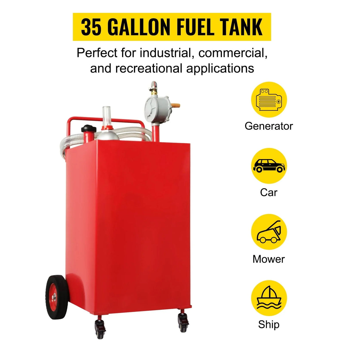 BENTISM Fuel Caddy Fuel Storage Tank 35 Gallon 4 Wheels with Manuel Pump, Red
