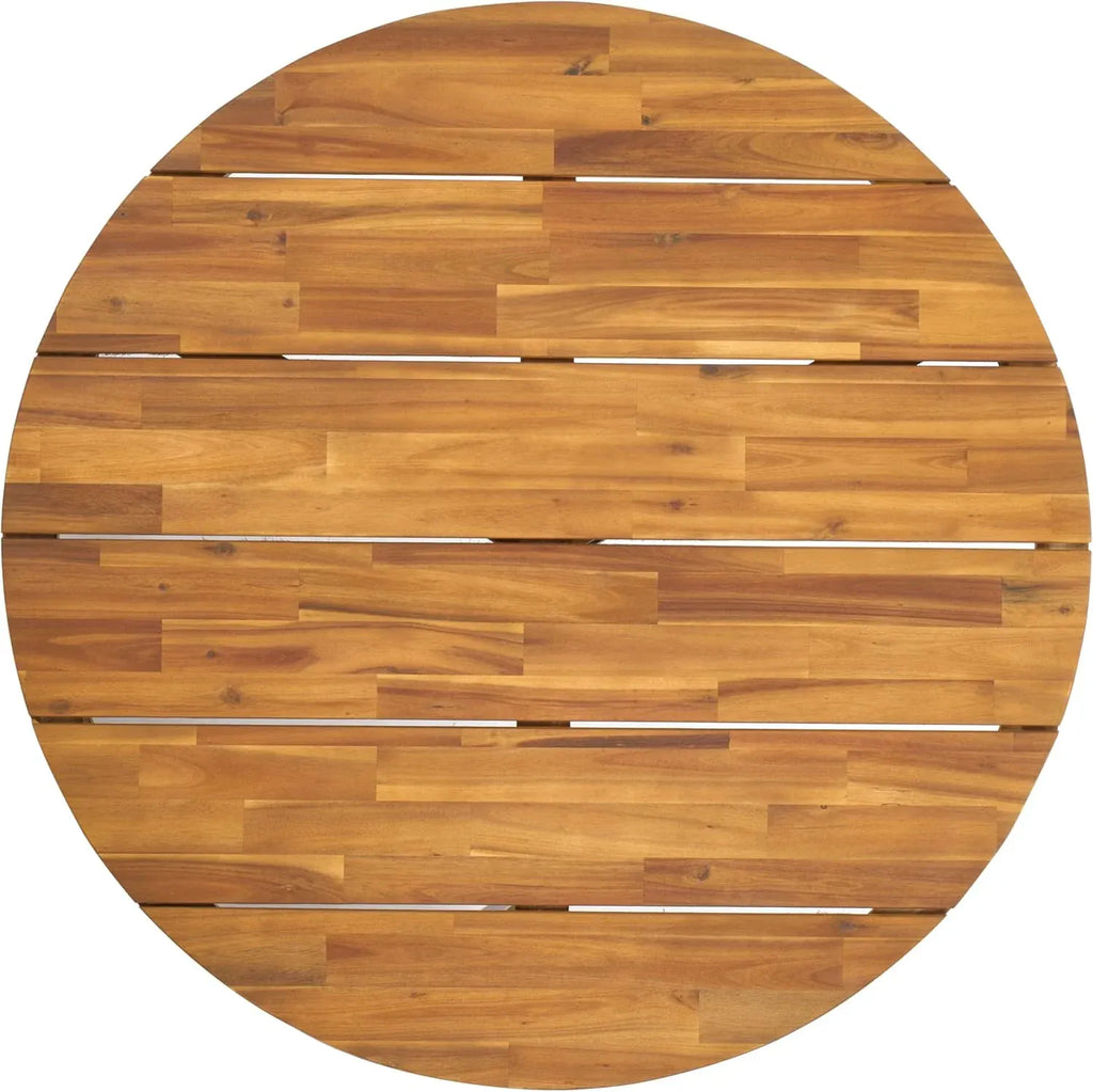 Outdoor Collection Leo Natural/Black Solid Wood Round Coffee Table