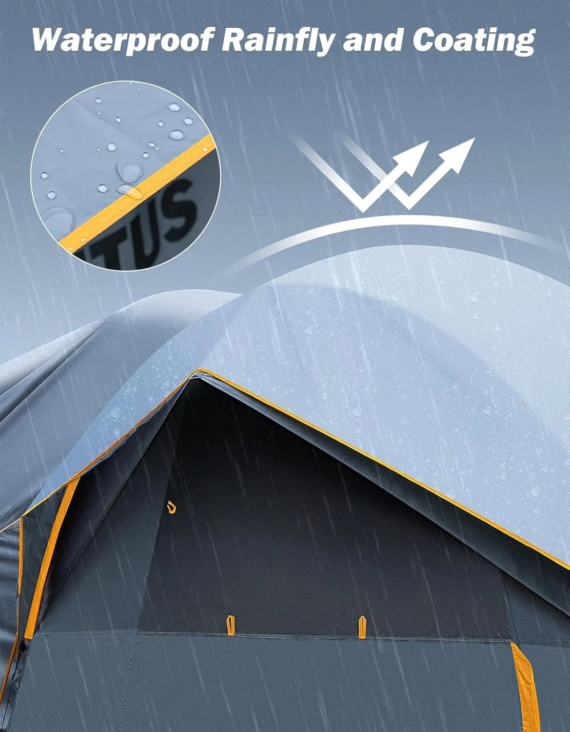 Tent for Camping with Rainfly, Double Door Design Car Tent with Aluminum Poles, SUV Tailgate Tent with Waterproof PU2000mm Double Layer for 4-8 Person, Orange