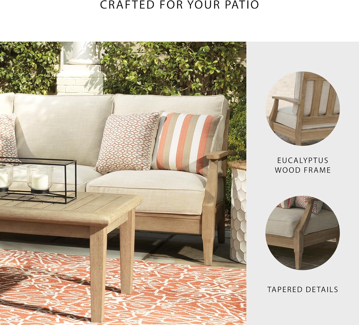Coastal view outdoor terrace eucalyptus sofa