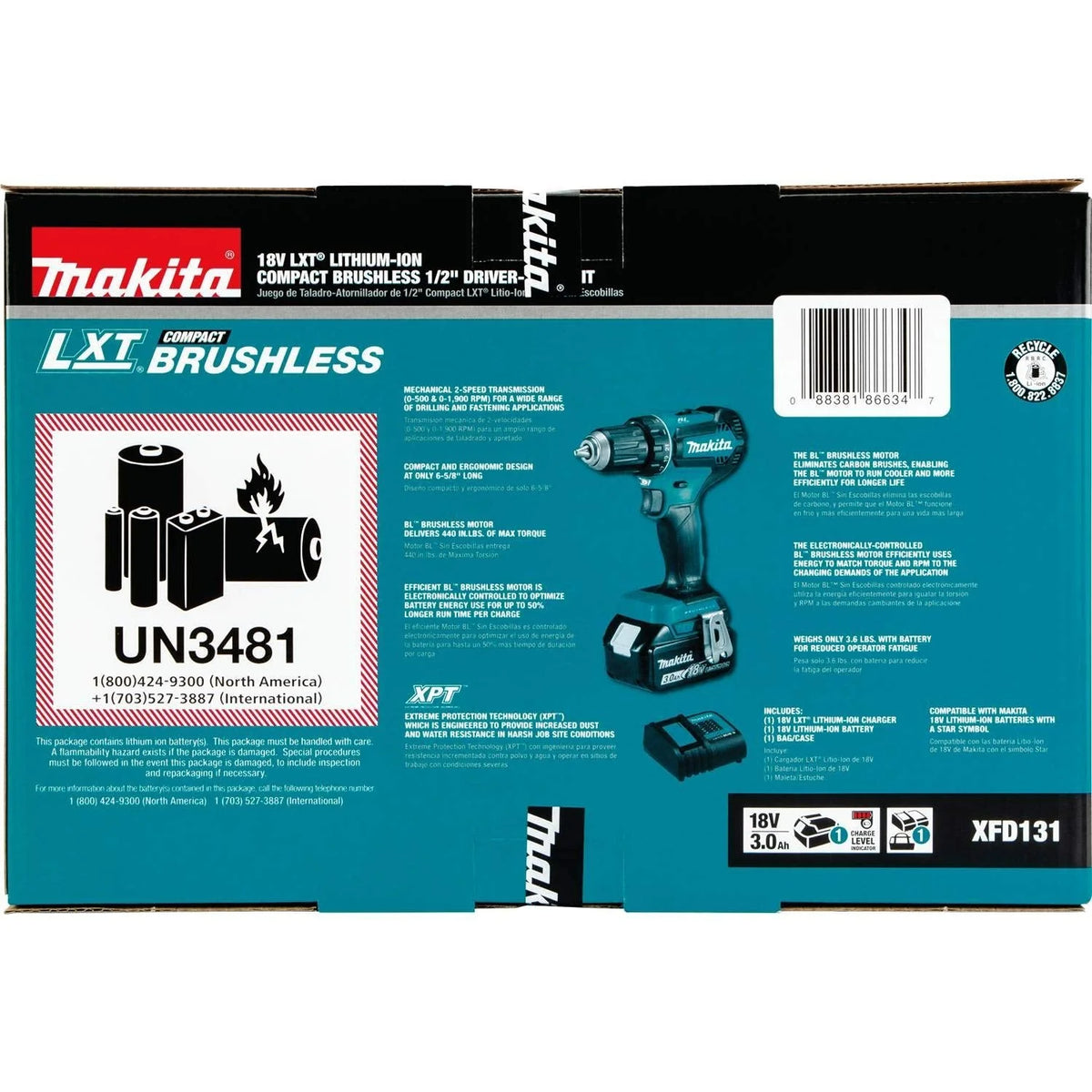 Makita XFD131 18V LXTu00ae Lithium-Ion Brushless Cordless 1/2 Driver-Drill Kit (3.0Ah)