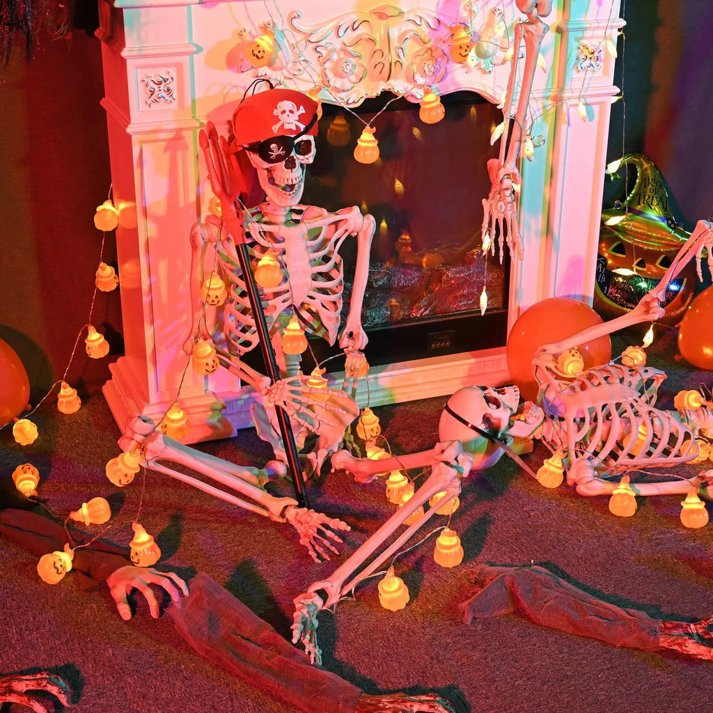 Yescom Pirate Life Size Skeleton Poseable with Halloween Lights, Full Size Skeleton Human 5.4 Ft for Party Decorations Patio Garden Haunted House Props