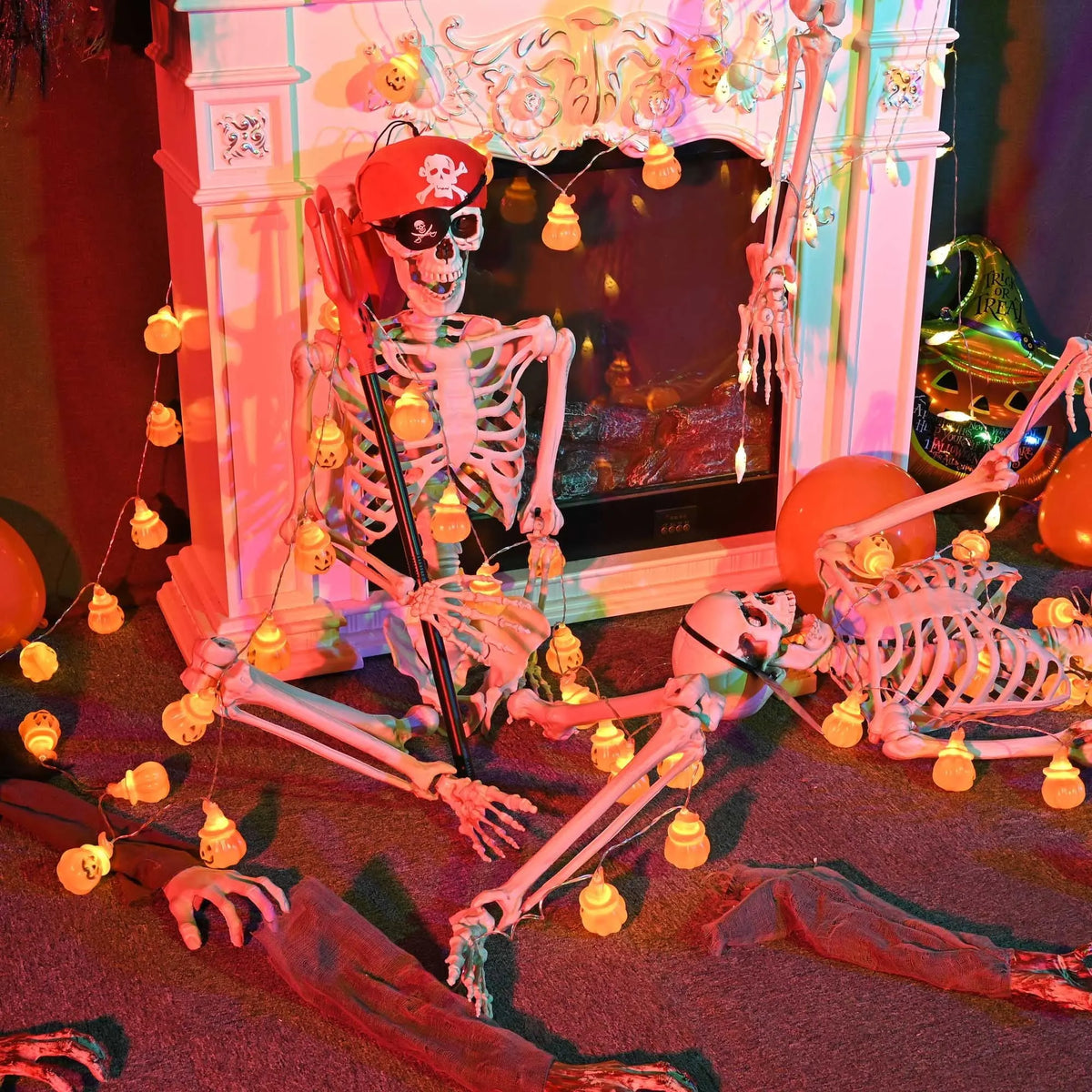 Yescom Pirate Life Size Skeleton Poseable with Halloween Lights, Full Size Skeleton Human 5.4 Ft for Party Decorations Patio Garden Haunted House Props