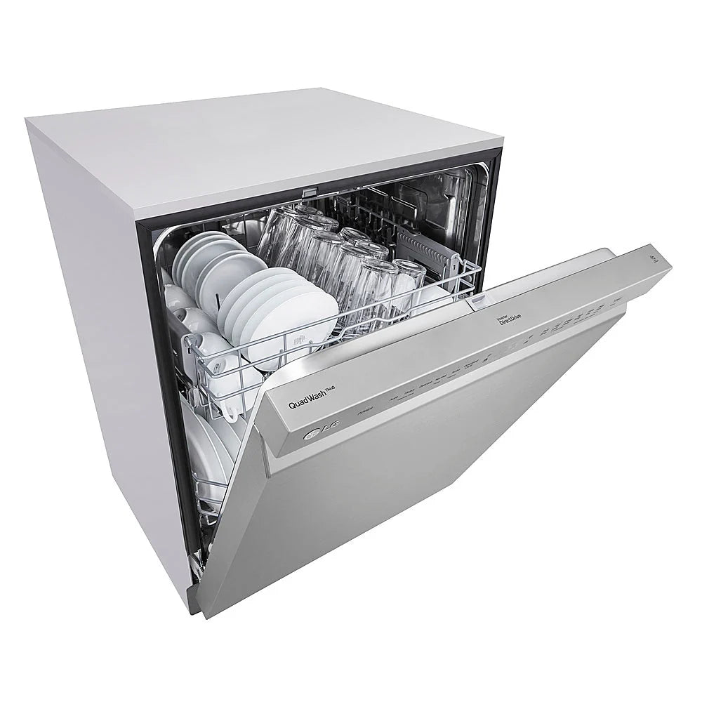 LG - 24 Front Control Dishwasher with Stainless Steel Tub, WiFi, QuadWash, and 48dB - Stainless steel