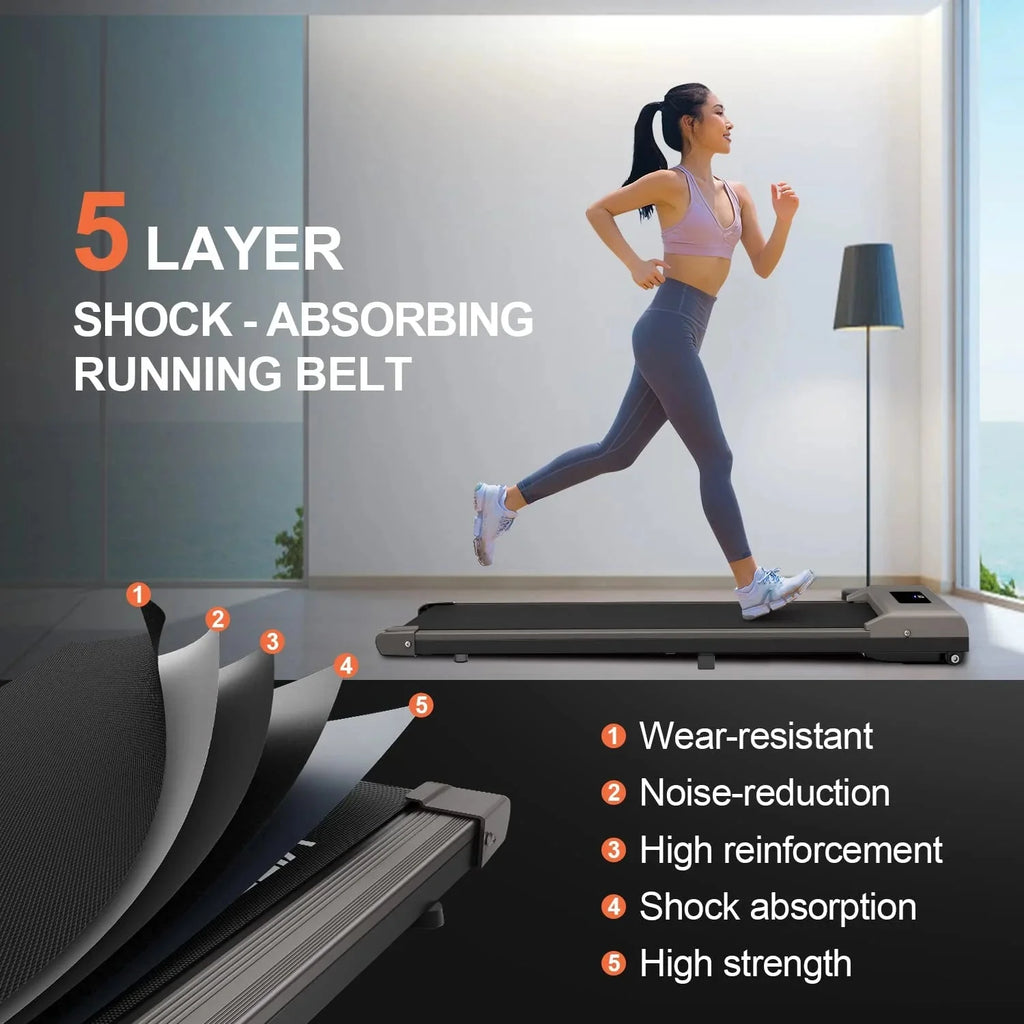 Bigzzia Under Desk Treadmill, 2.5HP Installation-Free Portable Treadmill Running Machine, 6.25MPH, Treadmill with LED Display and Wireless Remote Control for Home/Office, 265 Lb Capacity
