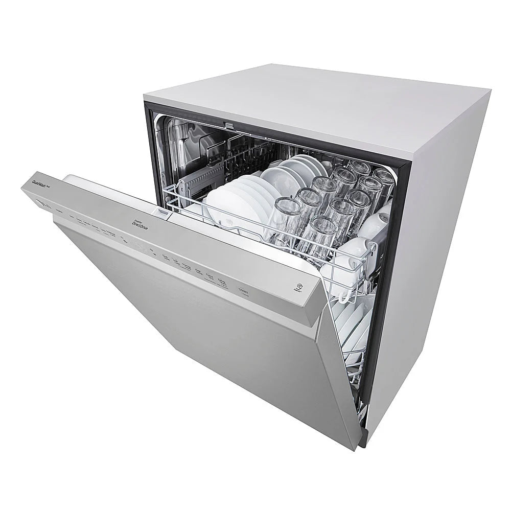 LG - 24 Front Control Dishwasher with Stainless Steel Tub, WiFi, QuadWash, and 48dB - Stainless steel