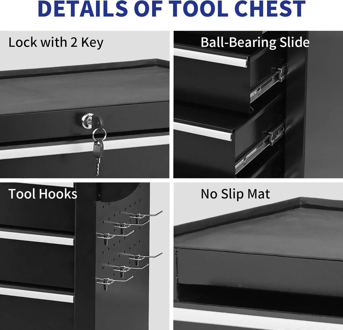 5 Drawers Rolling Tool Chest, Metal Tool Box with Lock Garage Storage Cabinets Sliding Tool Drawer Cart on Wheels Toolbox Organization Workbench for Workshop Warehouse Repair Shop