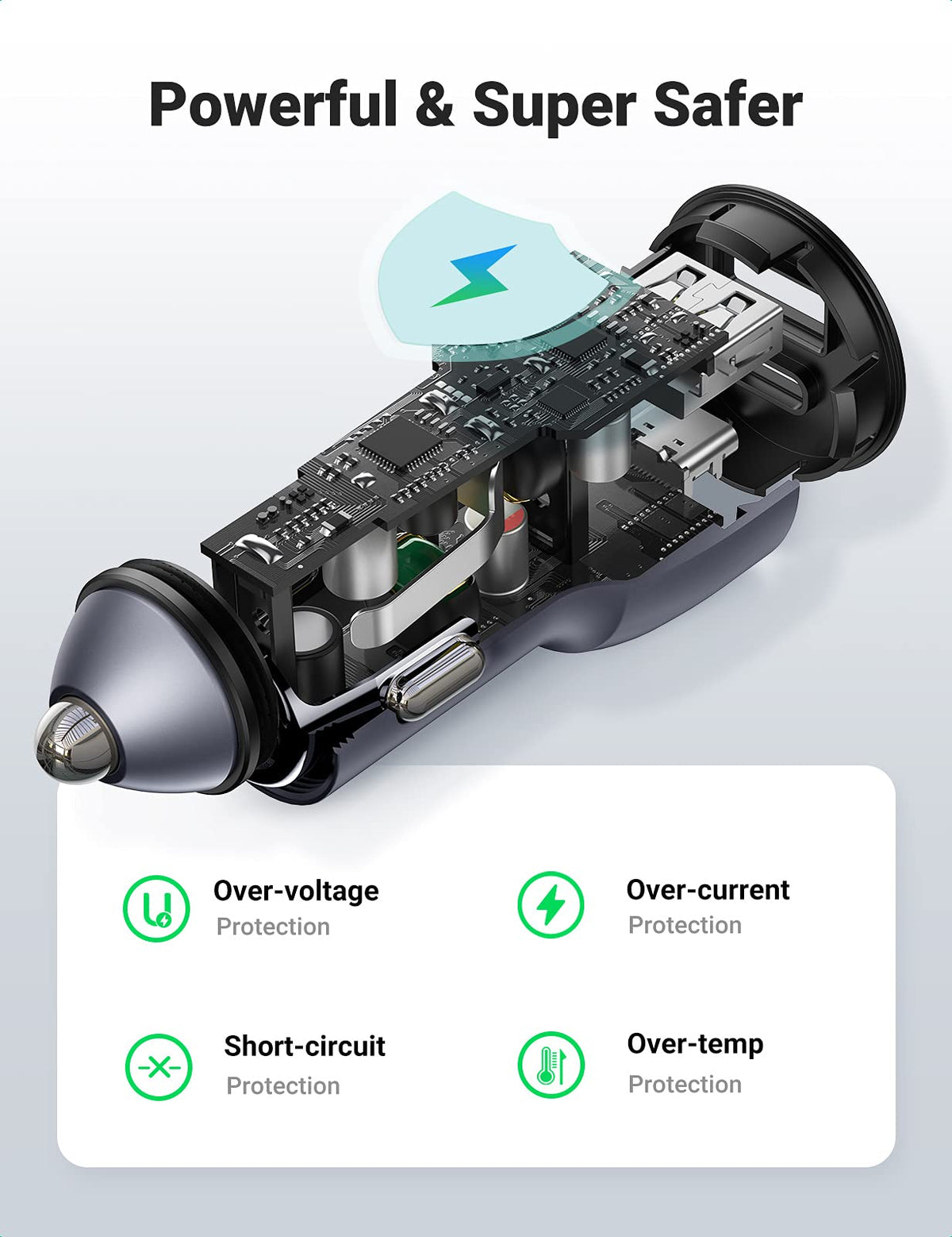 UGREEN 52.5W Alüminyum Gövdeli Araç Şarj Cihazı