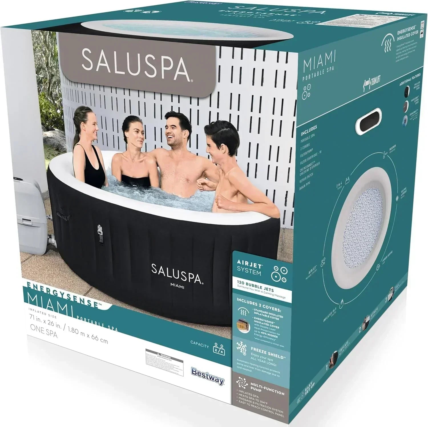 Bestway SaluSpa Miami EnergySense AirJet Inflatable Hot Tub Spa 71 x 26 Portable Hot Tub