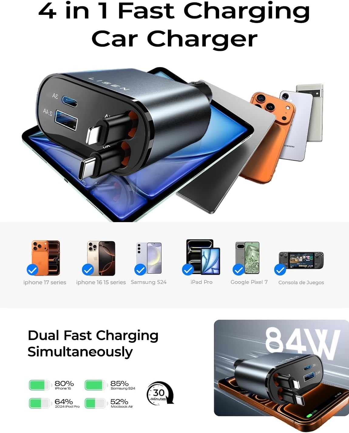 LISEN Retractable Car Charger Gift Box Edition