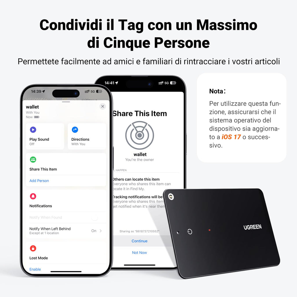 UGREEN FineTrack Slim Smart Finder Localizzatore Supporto iOS Tracker Bluetooth Card Scheda Localizzazione