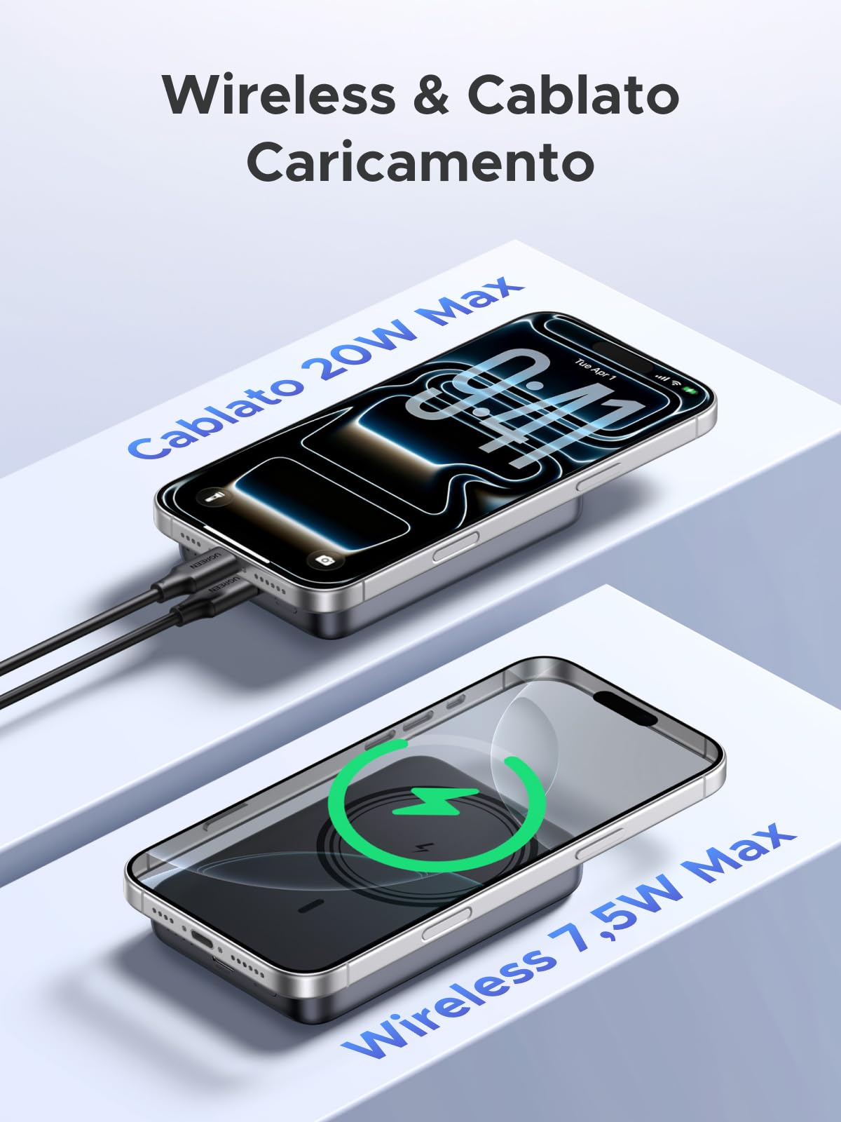 UGREEN Nexode Power Bank Magnetico 10000mAh, Caricatore Portatile Wireless con 20W USB C