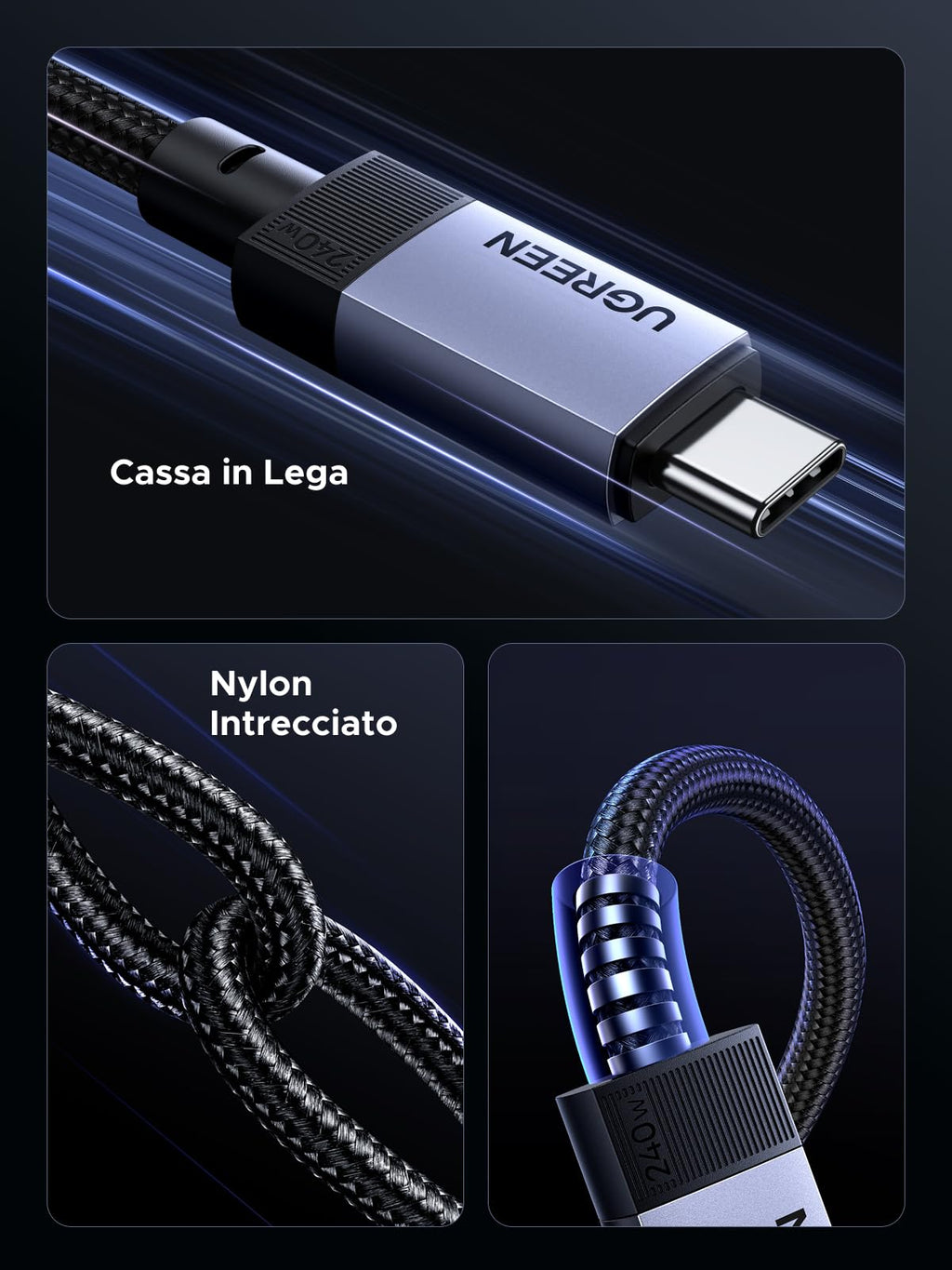 UGREEN Cavo USB C Video 4K@60Hz, USB 3.2 10Gbps, 240W