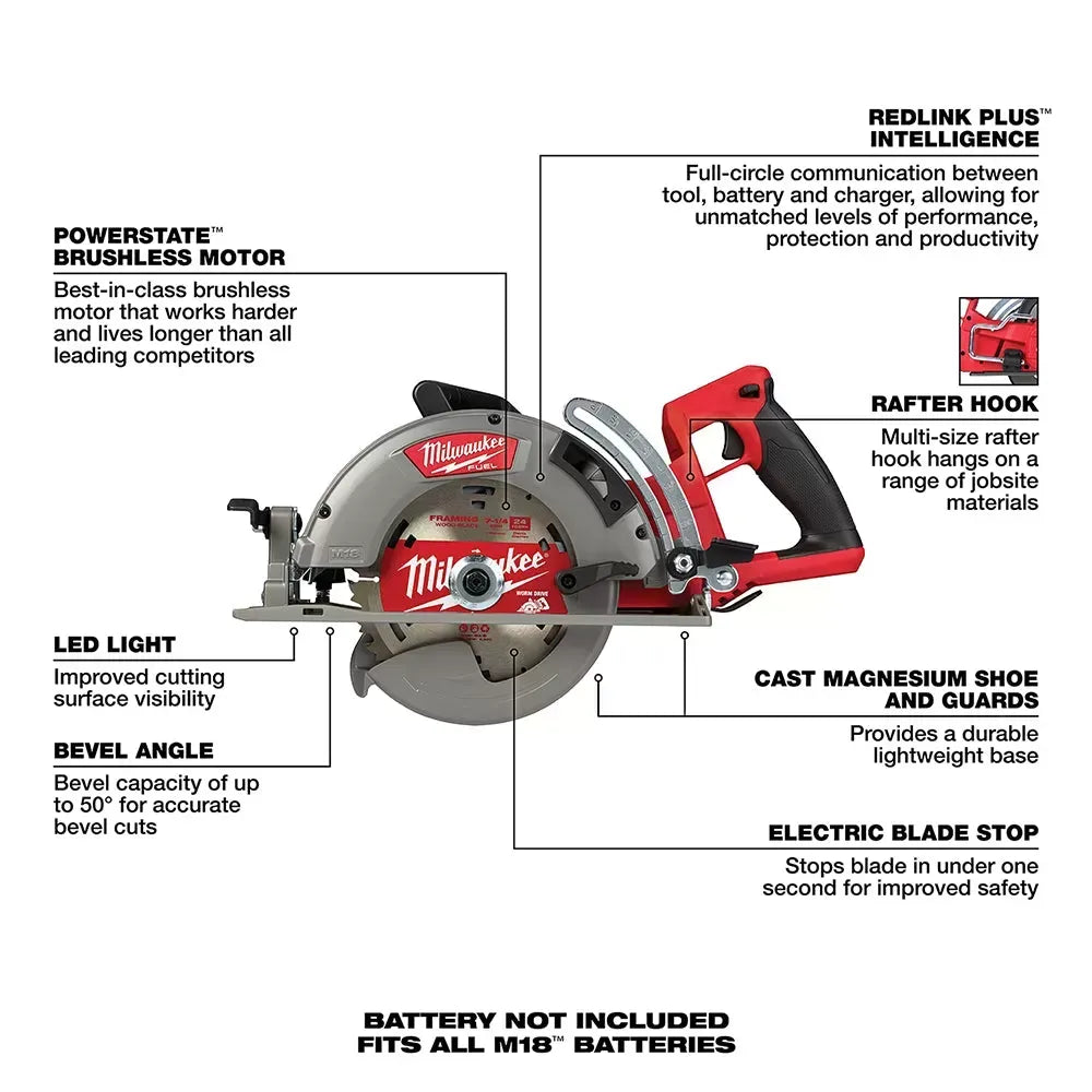 Milwaukee 2830-20SB M18 FUEL 18V 7-1/4 Circular Saw w/ 25 Circular Saw Blades