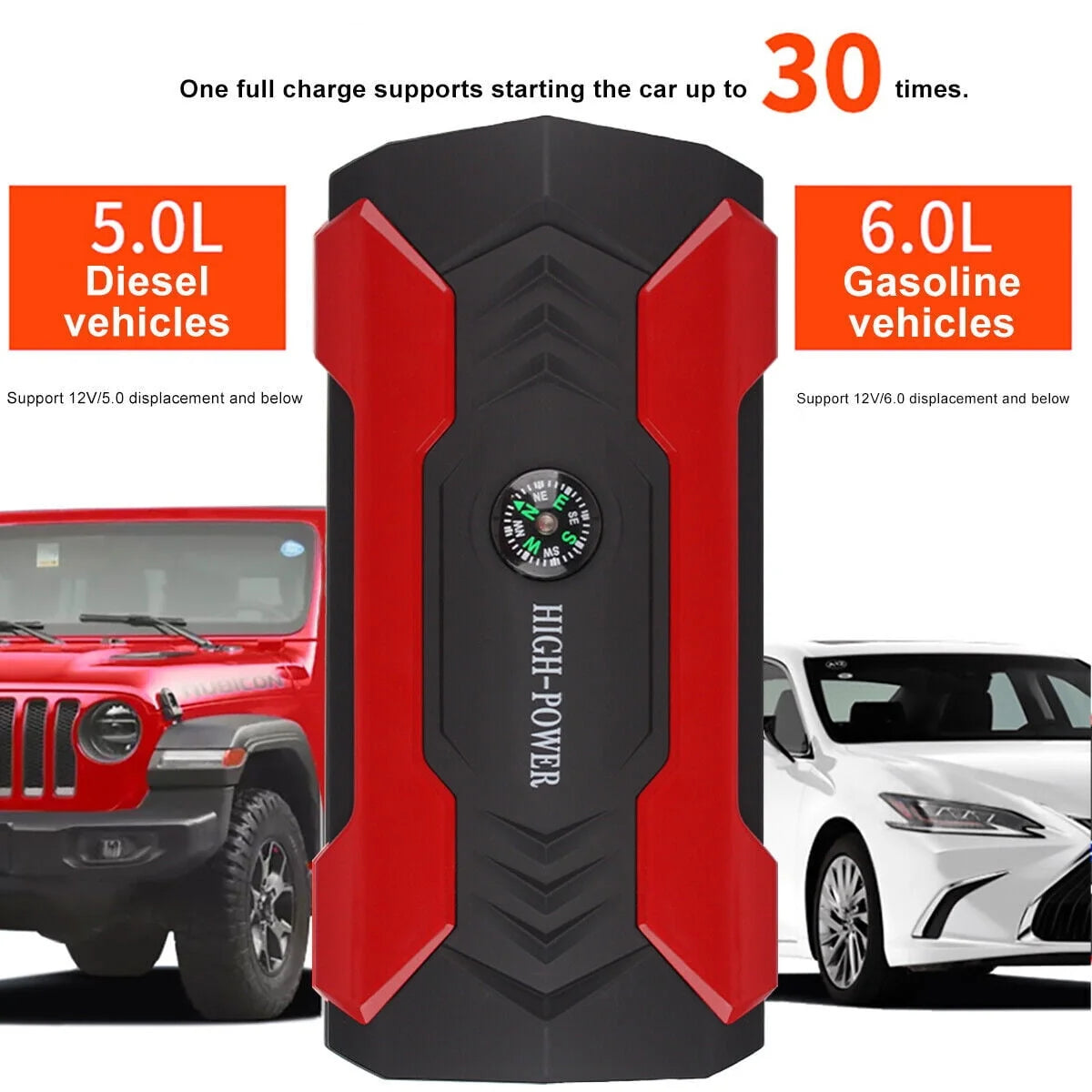 DFITO 28000mAh 12V UltraSafe Portable Jump Starter with LED Display for up to 6L Gas and 3L Diesel Engines