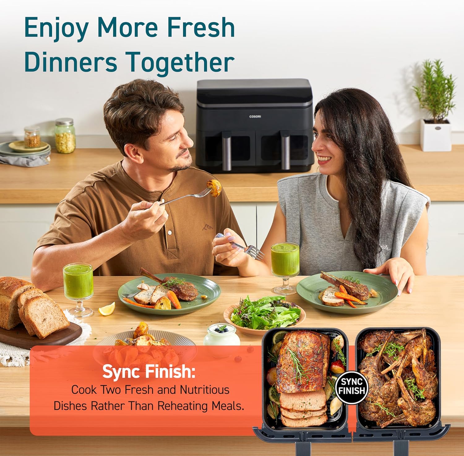 COSORI Dual Air Fryer 9Qt 10-in-1, Fresh Balanced Meals for Family