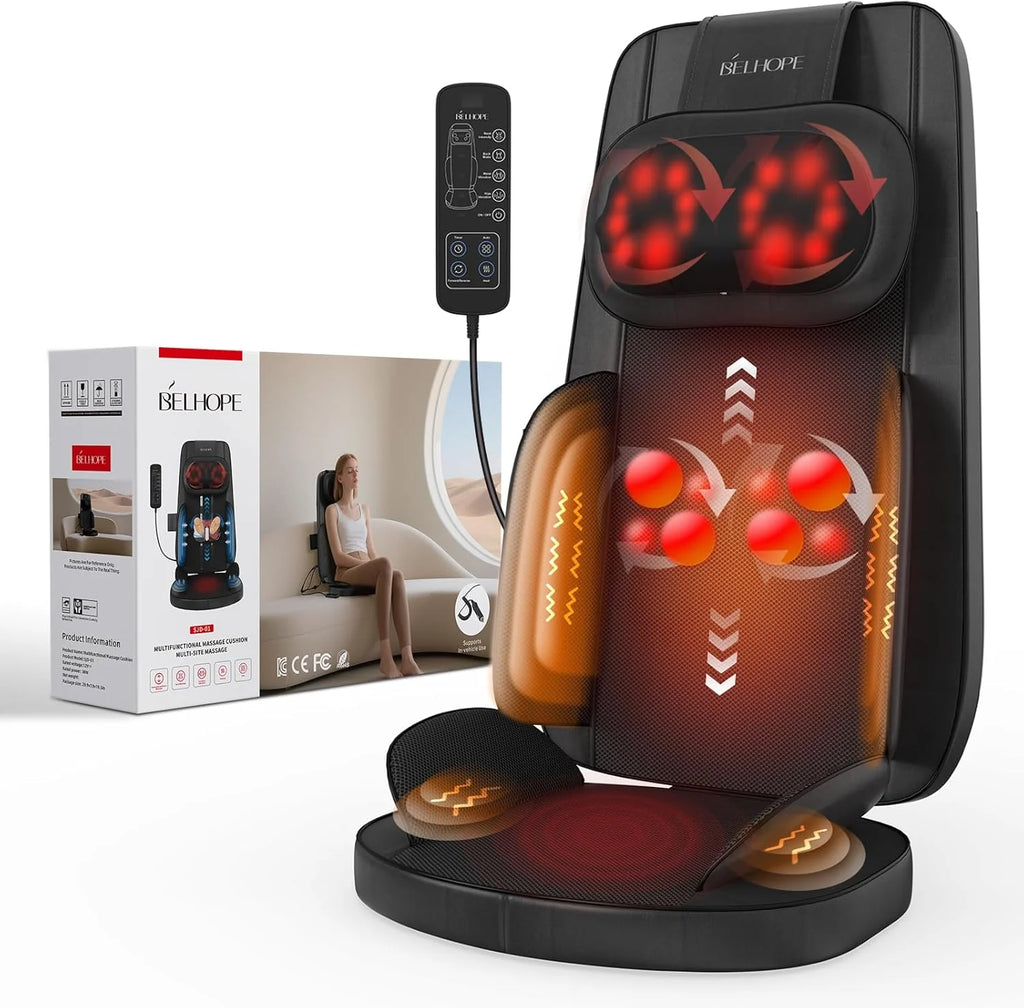 4D Kneading Back Massager Comfortable Chair Back Massager, Home Office Shiatsu Neck Massager Christmas Gift for Men and Women Parents