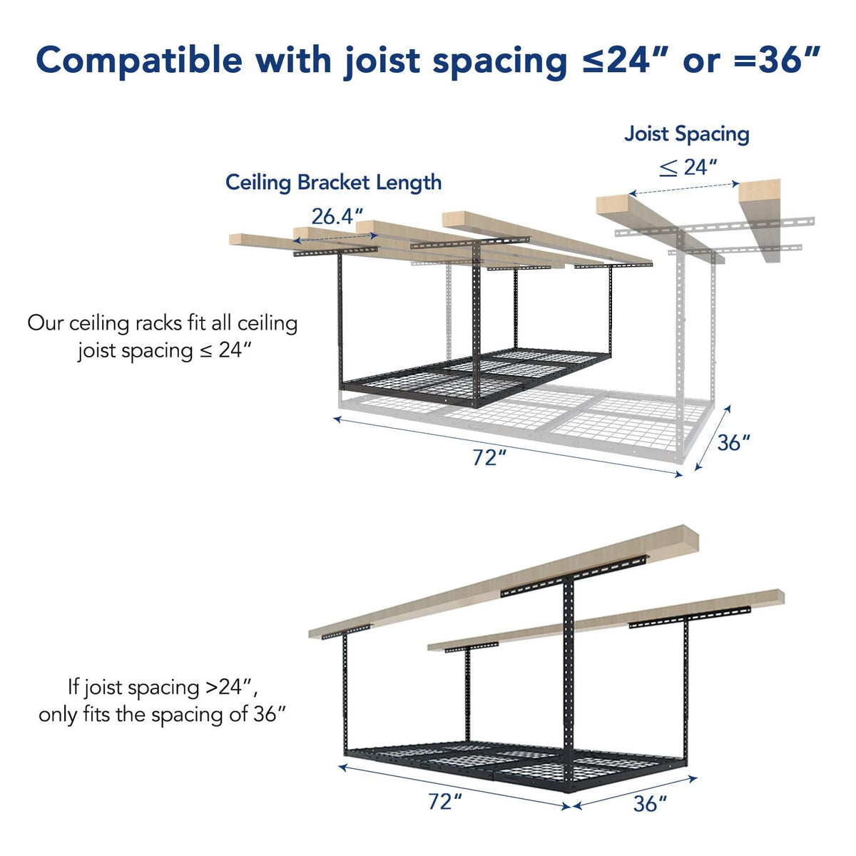FLEXIMOUNTS 3x6 Overhead Garage Storage Adjustable Ceiling Storage Rack, 72 Length x 36 Width x 40 Height, Black